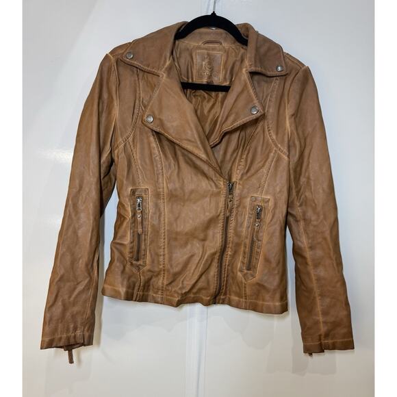 Max Studio Jackets & Blazers - Max Studio Faux Leather Jacket Women's Size Small Brown Moto Zip Front Pocket's